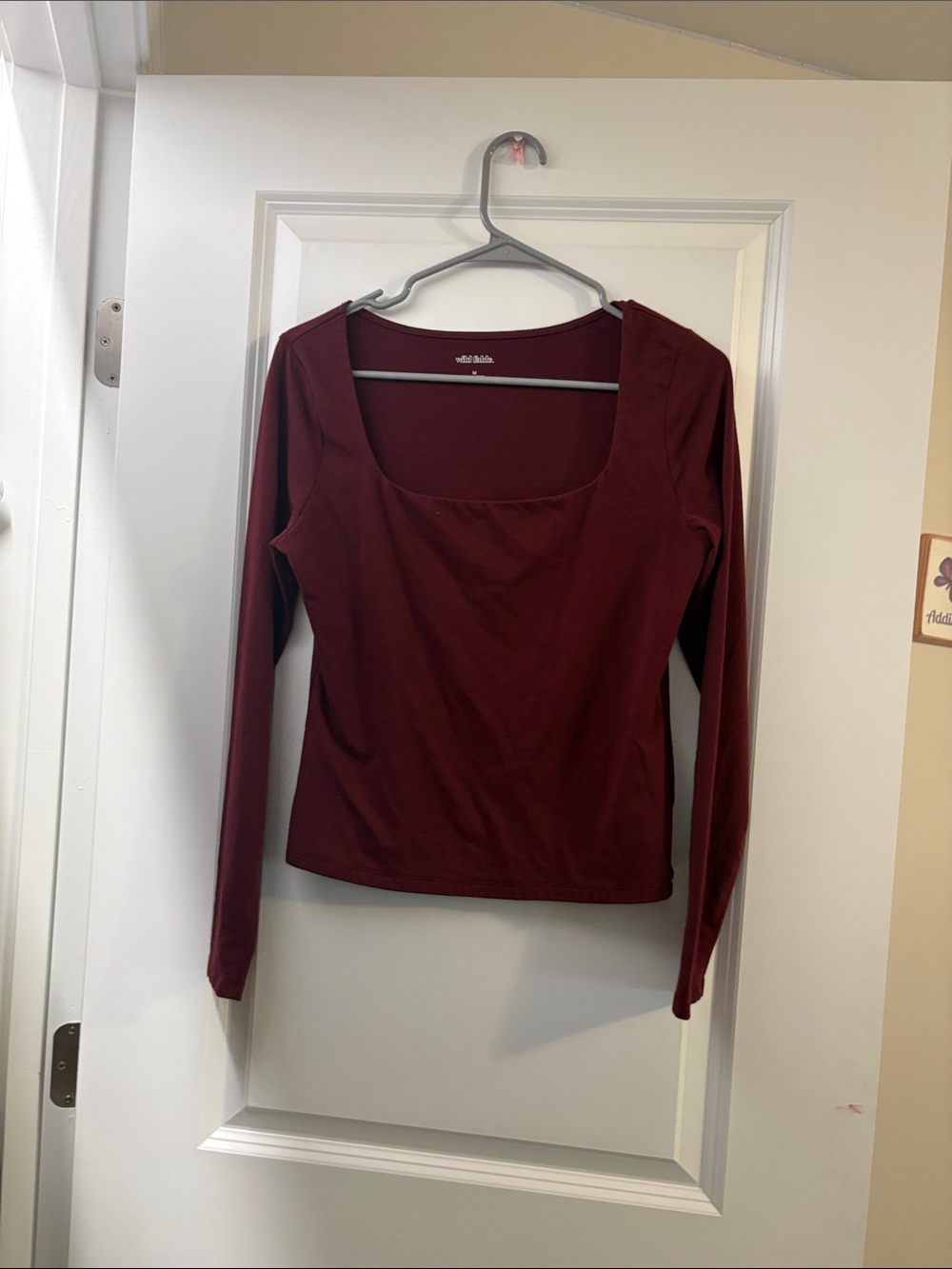 Square Neck Long Sleeve Top - Burgundy